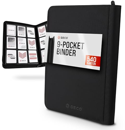 GECO Album Carte Collezionabili 9 Tasche Premium con Cerniera – 540 Carte – Raccoglitore 30 Pagine Caricamento Laterale – Binder Trading Cards (Nero)