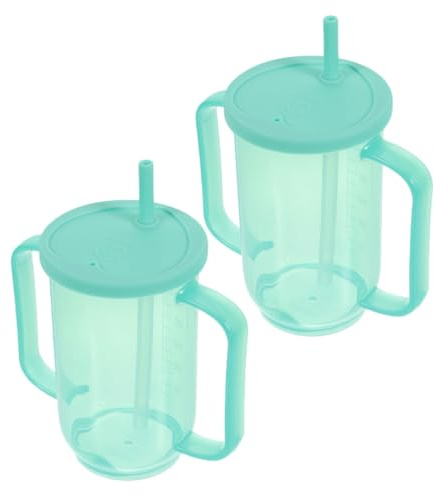 minkissy Lot de 2 Gobelets Anti-fuite pour Personnes Âgées et Adultes Handicapés, Tasse D’alimentation avec Paille et Couvercle, Matériau Incassable, Ergonomique, pour Soins