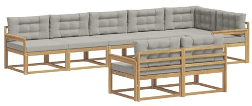 vidaXL Outdoor-Sofagarnitur 6 pcs Weiß und Hellgrau Polyester, Akazienholz Sofa, modernes Outdoor Lounge Set, langlebige Gartenmöbel, vielseitige Sitzgelegenheit für Terrasse
