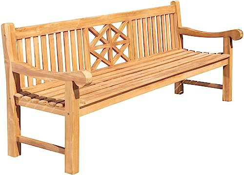 DELUKE Gartenbank Teakbank VUZAR Holz Teak 240x72x92 cm | Holzbank 240 cm Gartenbank Sitzbank Mit Lehne Wetterfest Bank Garten Terrasse