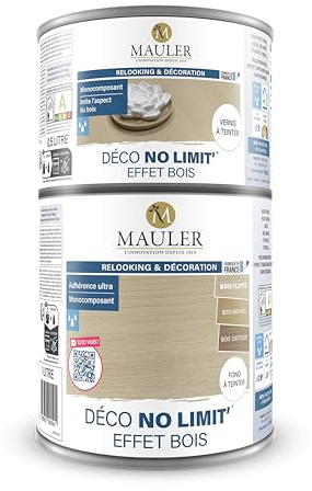 MAULER - Peinture effet bois multisupports 1,5L - Meuble, cuisine, bain - Kit peinture + Vernis - Imite le veinage du bois - Brûlé
