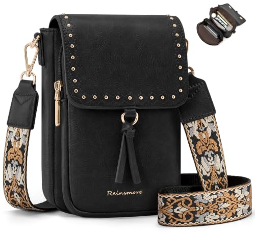 RAINSMORE Handytasche Zum Umhängen Damen, Handy Umhängetasche Klein | PU Leder Handy Tasche, Umhängetasche für Handy, mit mehreren Fächern, Kartenfächern, 21 cm Höhe, für Alltag, Reisen