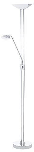 EGLO LED Stehlampe Baya LED, 2 flammige Stehleuchte dimmbar, Standleuchte aus Metall in Chrom, Glas in Weiß, Wohnzimmerlampe, Deckenfluter mit Leselampe, warmweiß