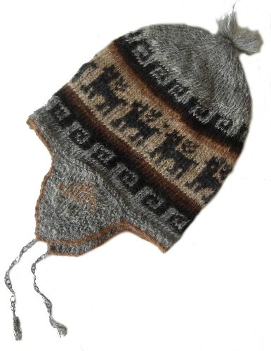 Alpacaandmore Traditionelle Unisex Chullo Mütze Strickmütze naturbelassene Alpakawolle handgestrickt