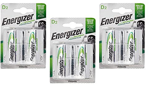 ENERGIZER Confezione da 3 blister da 2 batterie ricaricabili HR20 Power Plus D 2500 mAh