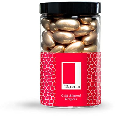 Rita Farhi Gold Sugared Almond Dragees in a Gift Jar - 370 g - Sugar Almonds Sweets