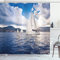 ABAKUHAUS Nautisch Duschvorhang, Segelboot auf Meer, Stoffliches Gewebe Badezimmerdekorationsset mit Haken, 175 x 200 cm, Blau und weiß