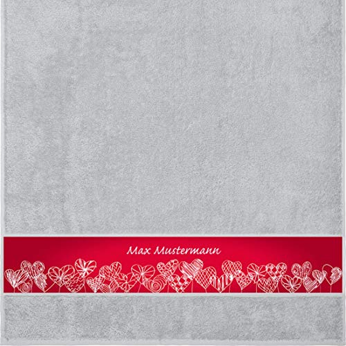 Manutextur Duschtuch mit Namen - personalisiert - Motiv Liebe - Herz - viele Farben & Motive - Dusch-Handtuch - hellgrau - Größe 70x140 cm - persönliches Geschenk mit Wunsch-Motiv und Wunsch-Name