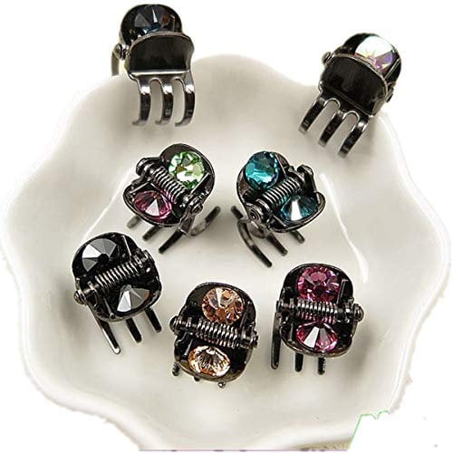 cuhair 5pcs Crystal Rhinestone Vintage Metal Strong Grip, Constant Teeth, No fading Mini Bangs Hair Claws Clips Clamps Barrettes For Girls Ladies Women Mini Hair Claw