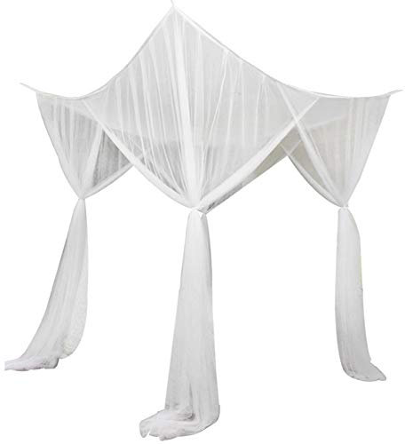 JYCRA Moskitonetz für Doppelbett, rechteckig, einfarbig, Betthimmel, Betthimmel mit 4 Öffnungen, einfache Installation, Polyester, weiß, 190cm x 210cm x 240cm