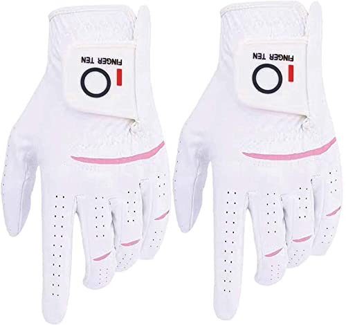 FINGER TEN Golfhandschuhe Damen Paar Linke Rechte Hand 2 Stück Mikrofaser Allwetter Regentag Nass Heiß Golf Handschuh Griff Haltbarkeit Weicher Komfort (2 Stück XS, Links)
