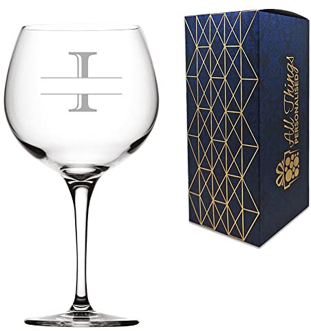 Personalised Engraved Novelty Initial and Name Juniper Cocktail/Gin Glass, Letter I, Personalise with Any Name, Presented in a Quality Gift Box, Perfect for Any Occasion