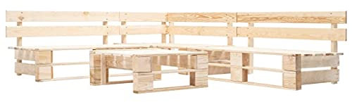 vidaXL Holz Garten Palettensofa 4-TLG. Natur Sofagarnitur Sitzgarnitur Ecksofa Gartensofa Lounge Gartenset Gartenmöbel Palettenmöbel In/Outdoor