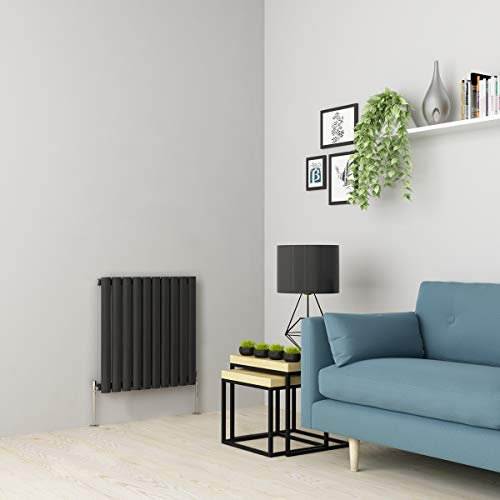 Warmehaus Horizontal Column Designer Radiator Oval Panel Single Anthracite 600 x 590mm - Modern Central Heating Space Saving Radiators - Perfect for Bathrooms, Kitchen, Hallway, Living Room