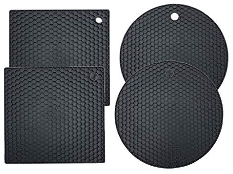 YOUYIKE® Silikon -Untersetzer: 4er Set Topf-Halter und Untersetzer - Hitzebeständiges Topflappen-Hitzebeständigerung rutschfest und Hitzebeständig bis 250°C, Wabenmuster - Schwarz