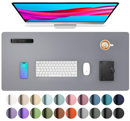 Leather Desk Pad Protector,Mouse Pad,Office Desk Mat, Non-Slip PU Leather Desk Blotter,Laptop Desk Pad,Waterproof Desk Writing Pad for Office and Home (80cmx40cm, Light Grey)