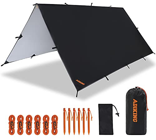 ADIKING Bâche Anti-Pluie 3,2m X 3m Toile de Tente Imperméable Bâche de Camping Portable Abri de Randonnée Anti UV Léger pour Camping Activités de Plein Air (Noir)