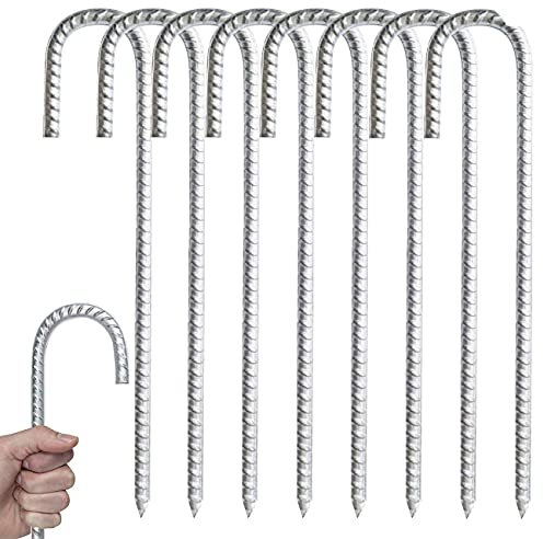 Piquets de sol en acier très résistants, crochets d'ancrage en J, piquets de tente, piquets de jardin, piquets de tente – Convient pour tentes, trampolines, filets de football, filets de football (8)