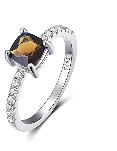 QWKLNRA Damenring 925 Sterling Silber Ring Mit Stein Hochzeit Verlobungsringe Für Frauen Strass Schmuck Amethyst Rubin Moissanite Blau Ring, Braun,9