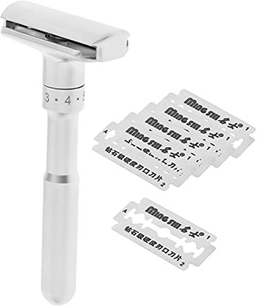 F Fityle Einstellbarer Rasierhobel Classic Mild bis Aggressiv 1-6 Double Edge mit 5 für die Herrenrasur