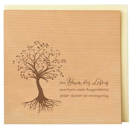 Holzgrusskarten Original Baum des Lebens - tiefe Wurzeln - 100% handmade in Österreich, aus Kirschholz gefertigte Geschenkkarte, Grußkarte, Postkarte, Klappkarte