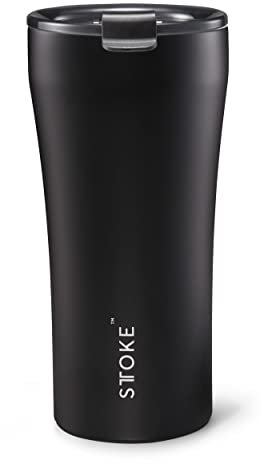 Sttoke Leakproof Ceramic Reusable Coffee Cup 16 oz - Luxe Black, 6.8 inch Height