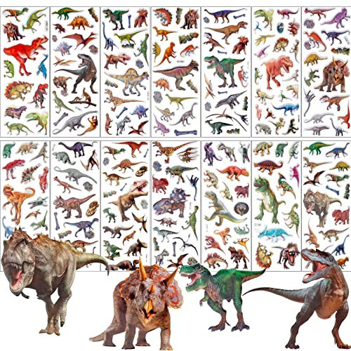 Deen Dinosaurier Aufkleber,14 Blätter Dino Sticker für Kinder & Kleinkinder ,3D Puffy Dinosaurier Stickers Set für das Belohnungssticker zum Thema Dinos Stickeralbum Kindergeburtstag, 18*7cm