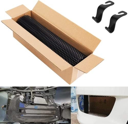 Rejilla de Coche de automóvil de 100 * 33 cm, Rejilla Central Universal Malla Rejilla de Aleación de Aluminio,forma de rombo de 3 x 6 mm + 2 ganchos para asiento (negro)