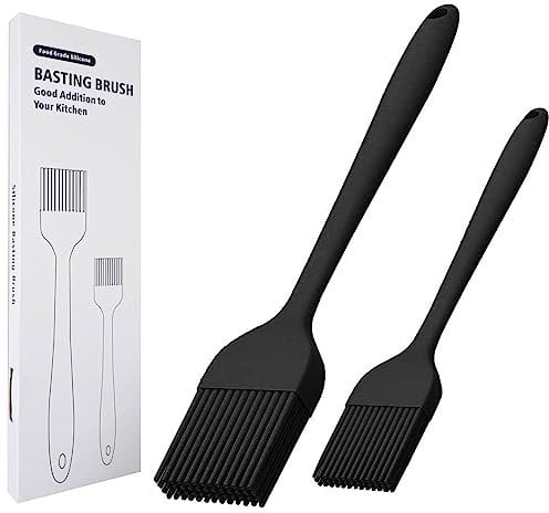 KitsKap Pennello in silicone per cucinare 2 pennelli da pasticceria per grigliare, olio, barbecue, carne, salse, cottura al forno, (nero)