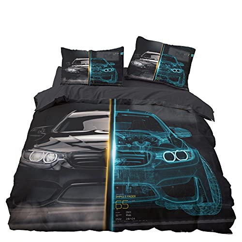 Tomifine Kinder Rennwagen Bettwäsche Set Sportwagen Extreme Sport Thema Bettbezug Mikrofaser Cars Automotiv Bettbezüge mit Reißverschluss und 2 Kissenbezug (135x200 cm + 80x80 cm,Rennwagen 3)