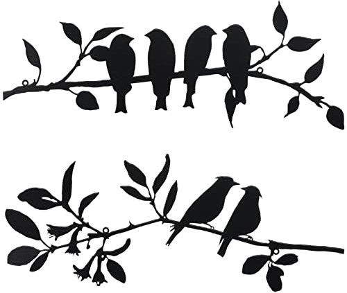 Demissle 2 Stück Metall-Vogel-Wandkunst, lebendige Vögel auf Ast, rustikale Outdoor-Dekoration für Balkon, Garten, Innen- und Außenbereich, Schwarz