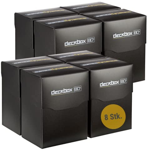 GamesDynamics 8x Deck Box 80+ Schwarz mit Kartentrenner für Pokémon Sammelkartenspiel | Deck Case, Karten-Box mit Sticker zum Beschriften, Sammelkarten-Box mit Toploading