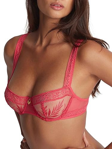 Aubade Women's Parenthese Tropic Half Cup Bra Balconette, Semi-Sheer, Red (Joy), 32DD