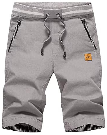 HCSS Kurze Hosen Herren Bermuda Shorts Herren Sommer Chino Shorts Baumwolle Gummizug mit Tunnelzug(Grau-M)