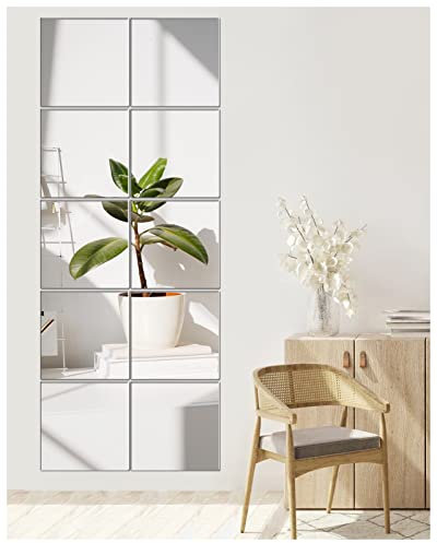 TOLOVIC Specchio Adesivo Vetro Specchio da Parete Adesivi da Parete a Specchio Piastrelle a Specchio Vetro Specchio Piastrelle Parete Autoadesivo Specchio