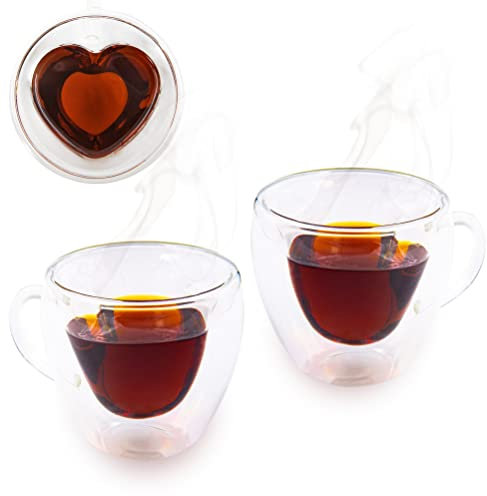 Blümelhuber Lot de 2 tasses en verre à double paroi en forme de cœur - Tasse à thé - Tasse à cappuccino - Tasse à café - Capacité de 200 ml