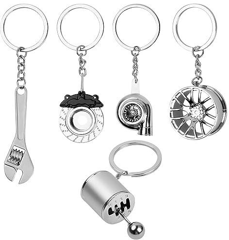 Hoxfly 5 Stück Turbolader Schlüsselanhänger, Autoteile Schlüsselanhänger, Schlüsselbund mit O-Ring Werkzeug Deko, Turbo Schlüsselanhänger, Auto Keychain Als Autofanatiker Geschenk Geeignet