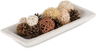 Hanobe Holzschale Deko Holztablett Dekoschale: Tablett Rechteckig Schlüsselschale Holz Laenglich Schlüssel Schale Laenglich Kerzen Lang Tisch Dekotablett Länglich 36cm, Weiß