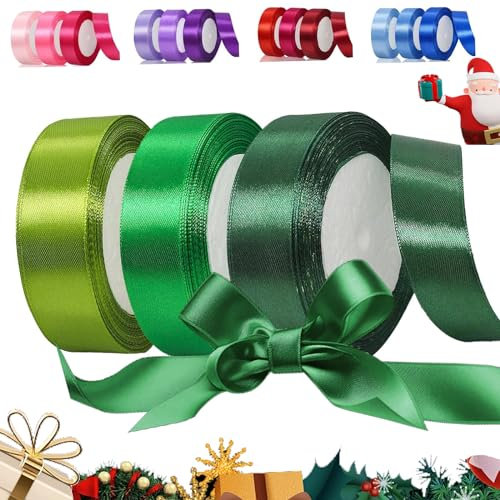 66m Grün Satinband, 25mm Geschenkband Breit, Schleifenband zum Verpacken, Dekoband Party Stoffband zum Geschenkverpackung, Bastelarbeiten, Geburtstag und Hochzeitsdekoration(22m/Roll)