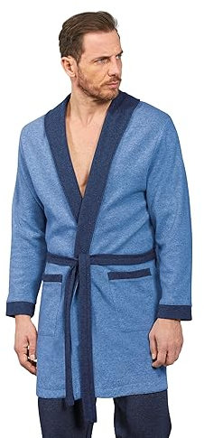 Leo Corsetteria Vestaglia/Giacca da camera uomo invernale felpata Molto Calda Kimono sciallata Taglia XXL Colore Avio