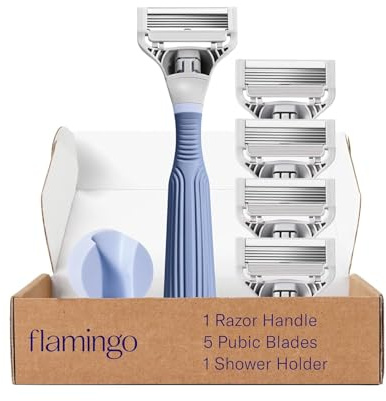 Flamingo Pubic Hair Razor Shaving Kit for Women - Razor Handle, 4 Refills