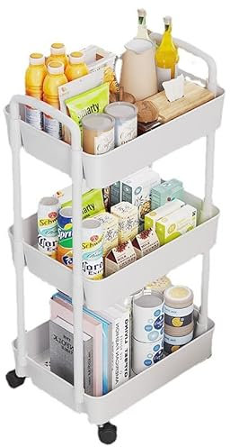 Multibao 3 Tier Storage Trolley Cart on Wheels with Handle Kitchen Bathroom Laundry Narrow Space Rack Space-Saving Mobile Shelving Organizer (Black)