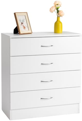 Karl home 4 Drawer Dresser for Bedroom, Small Chests of Drawers Modern Nightstand, White Dresser Chest with 4 Storage Drawers, Dressers for Nursery, Hallway, Living Room, Closet