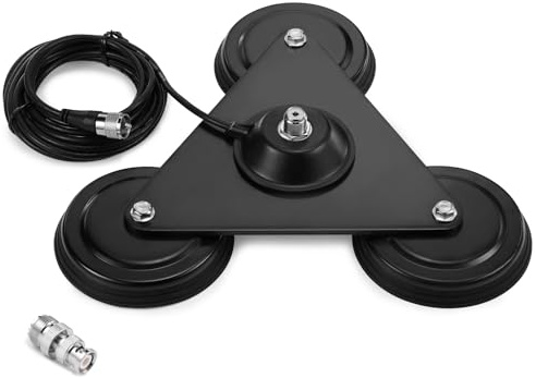 Radioddity M916 Heavy Duty Antenna Magnet Mount SO-239 Connection with CB/VHF/UHF/HF Support, and 4M/157’’ RG-58AU Coaxial Cable, for Ham Radio CB Transceiver, PL-259 Plug