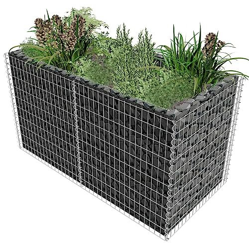 Balkon hochbeete für Garten hochbeet Holz kräuterbeet blumenkübel GemüsebeeteGabionen-Hochbeet Stahl 180×90×100 cm SilbernGeeignet für Gartenbalkone im Freien