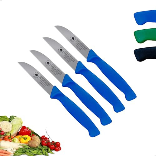 Solingen 4er Set Küchenmesser: Allzweckmesser Blau, Schälmesser, Obst-/Gemüseschneider, Jausenmesser, Mini Neck Knife, Gemüsemesser, gerade, Rostfrei, Spülmaschinenfest