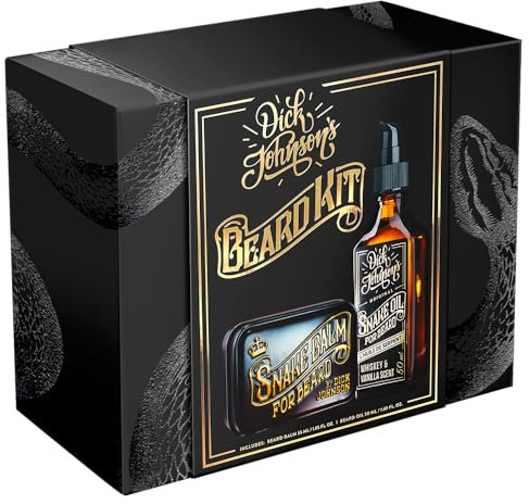 Dick Johnson Bartpflege Kit - Veganes Bartöl und Bartwachs mit Whiskey-Vanille-Duft - Natürliche Inhaltsstoffe - Made in Finland - 50 ml + 40 g - Geschenkset für Männer