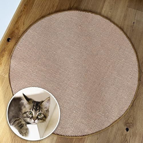 Floordirekt Katzen Kratzmatte rund 50cm Ø aus Natur Sisal Kratzteppich Kratzmöglichkeiten für Katzen Kratzmöbel für Wand oder Boden - robust & waschbar, Kork