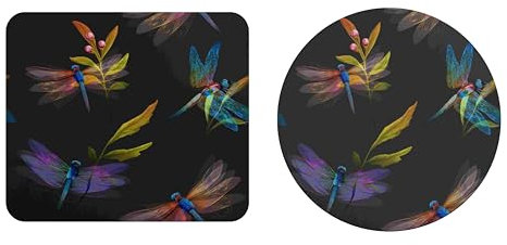 EHOMERY Tappetino Mouse xxl Anime Tappetini Mouse Gaming Libellula Del Fiore Tappetino Mouse xxl One Piece Mouse Pad Tessuto - 2 Pack [20x24 cm And Dia 20 cm]