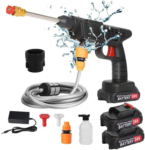 Portable Cordless High-Pressure Washer, Use Any Water Source, Portable Pressure Washer with 2 Spray Nozzles/5m Hose/Hose Connector/Free Soap Dispenser Bottle, for Car/Floor/Garden Cleaning & Watering